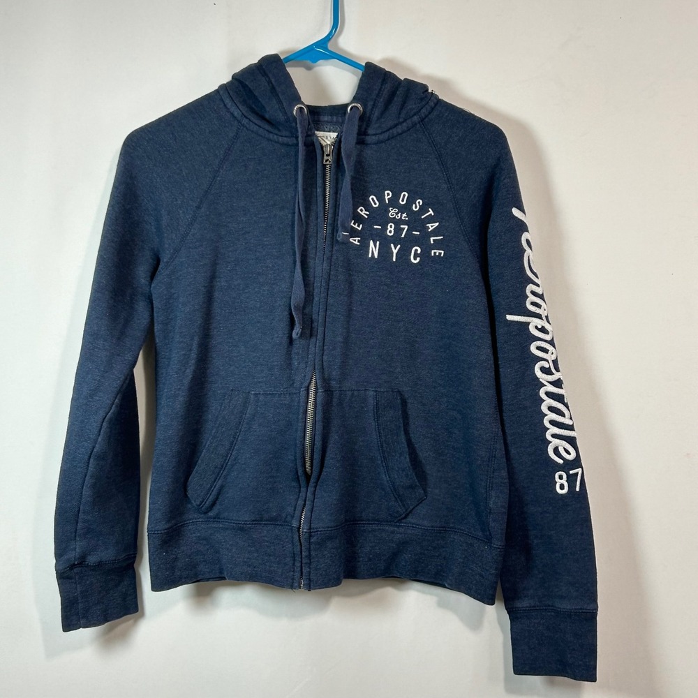 Aeropostale Full Zip Hoodie Blue Graphic NYC Logo Kids Sweatshirt